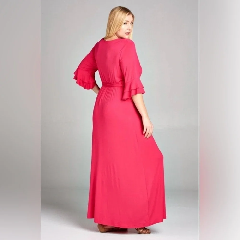 New!Plus Size Solid Jersey Knit Maxi Dress with Faux Sizes 1X 2X 3X Made…